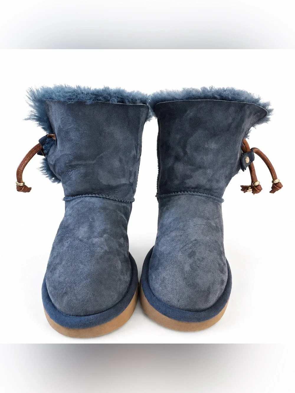 UGG Blue Sheepskin Boots With Leather & Bead Accents